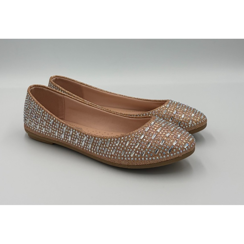 Forever Comfort Women's Gold Rhinestone Embellished Ballet Flats Slip On Sz 6